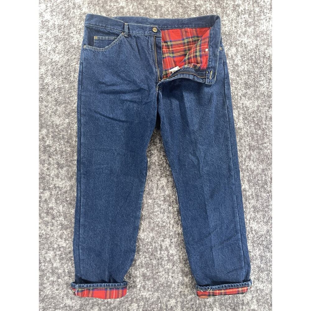 VTG LL Bean Blue Mens 40x32 Flannel Lined 100% Cotton Made In USA Work Jeans